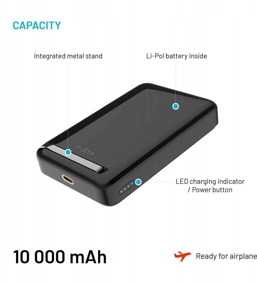 Fixed Pataisytas MagZen 10 Pro su Qi2 belaidžiu įkrovimu ir MagSafe palaikymu 10000 mAh juoda