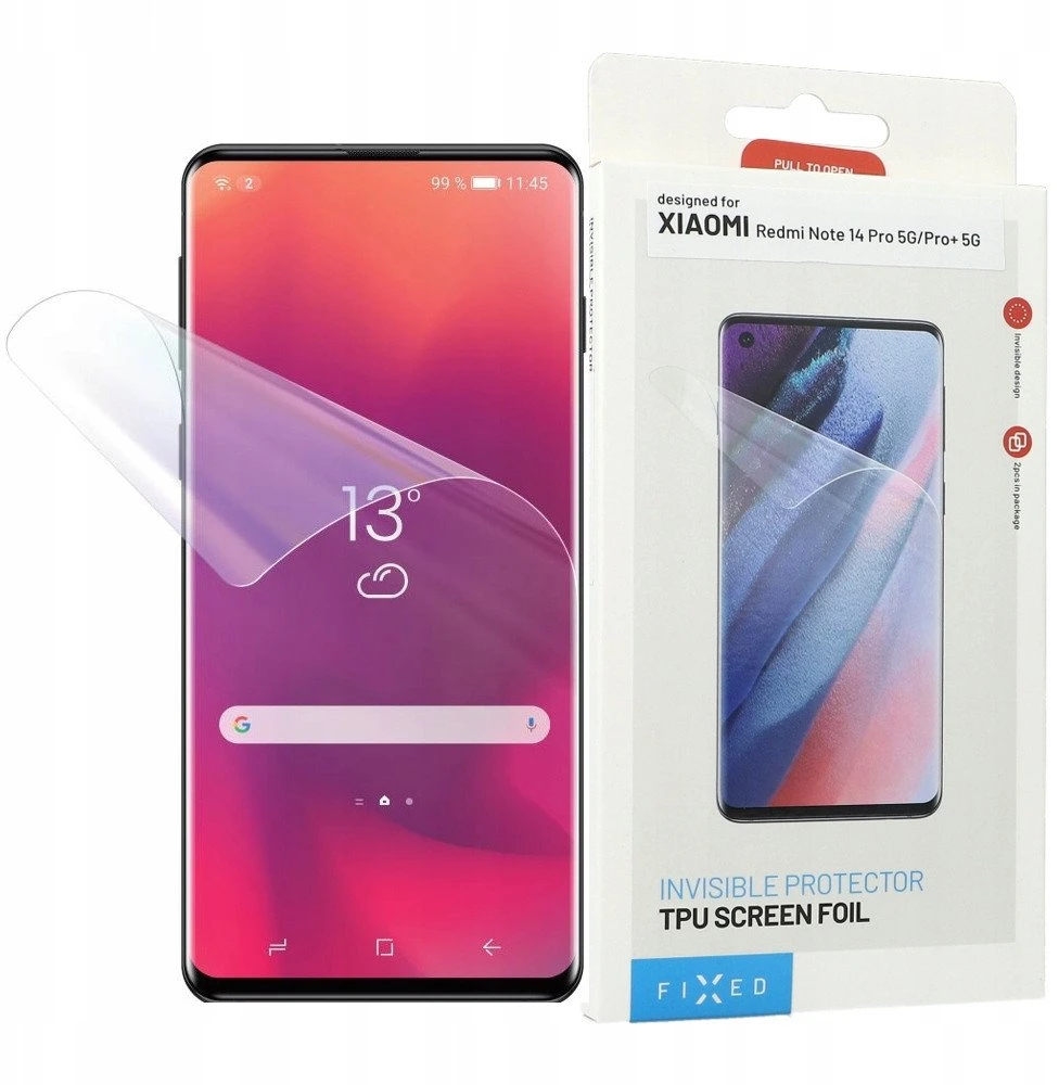 Fixed Fiksuotas ekrano apsauginis dėklas | Xiaomi | Redmi Note 14 Pro 4G/5G/Pro+ 5G | Skaidrus