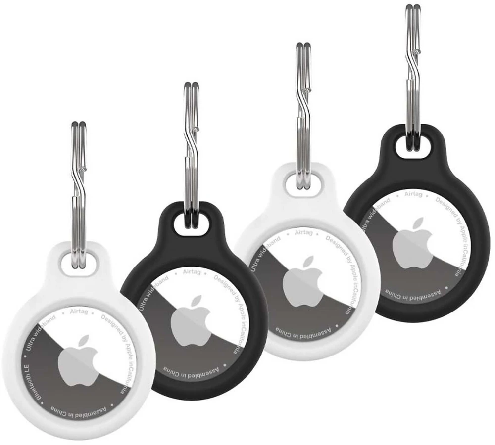 Fixed FIKSUOTAS silikoninis dėklas šilkinis Apple AirTag 4vnt. 2x juodos + 2x baltos spalvos