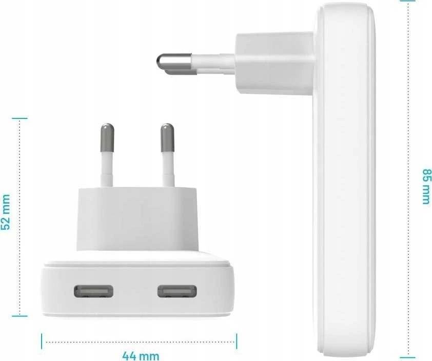 FIXED Slim 2xUSB-C laidinis įkroviklis GaN, PD, 45W, baltos spalvos