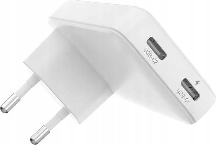 FIXED Slim 2xUSB-C laidinis įkroviklis GaN, PD, 45W, baltos spalvos