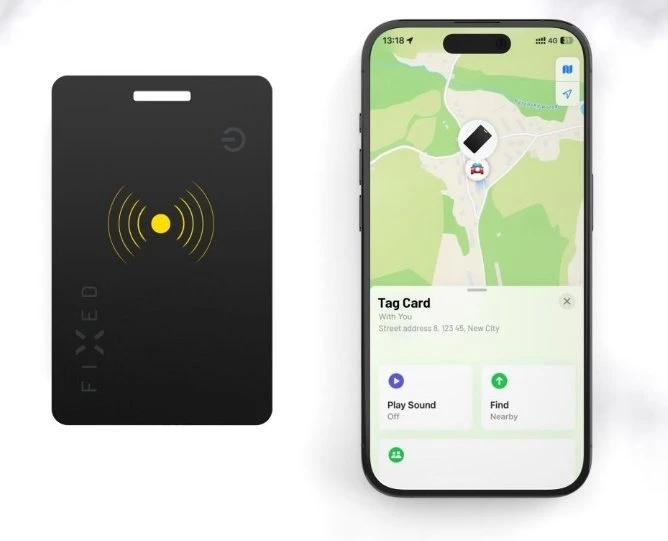 Fixed Smart tracker FIXED Tag Card 2 su funkcija Find My, belaidžiu įkrovimu, juoda
