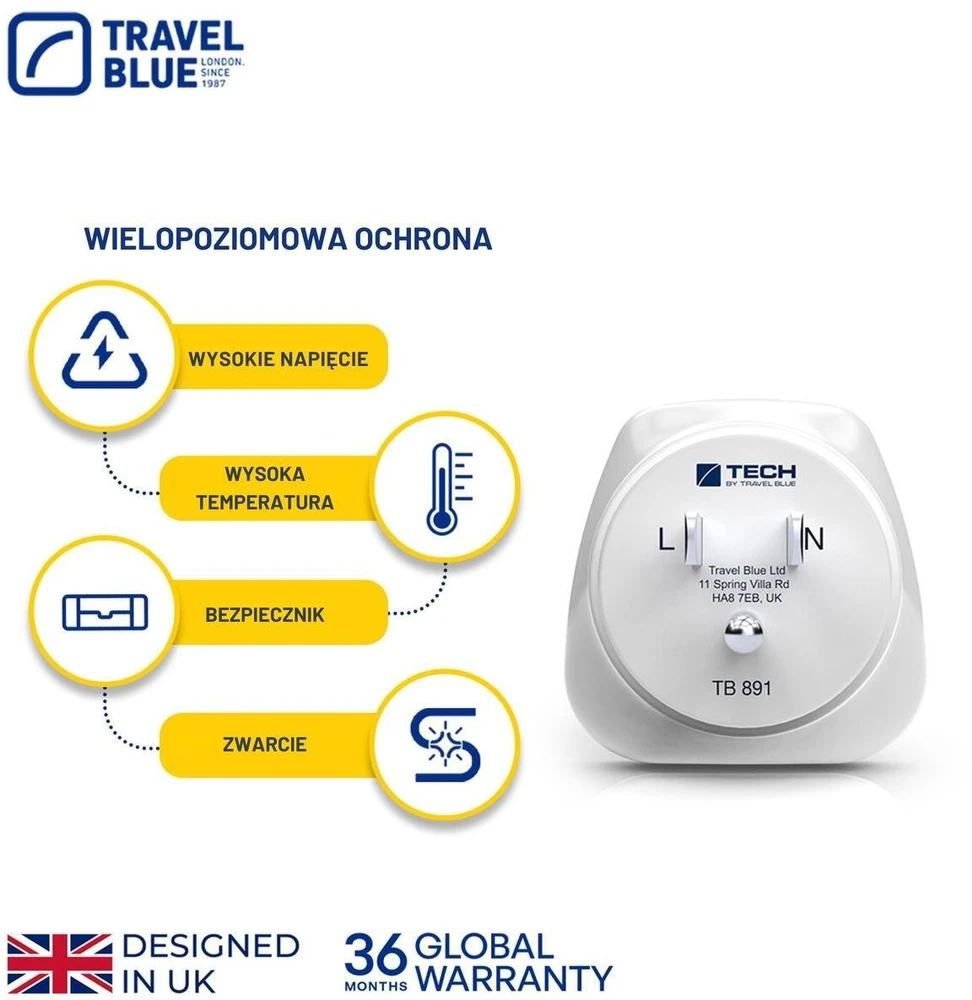 Blue Mėlyna TRAVEL Mėlynas Perėjimo adapteris SHUCKO -> USA