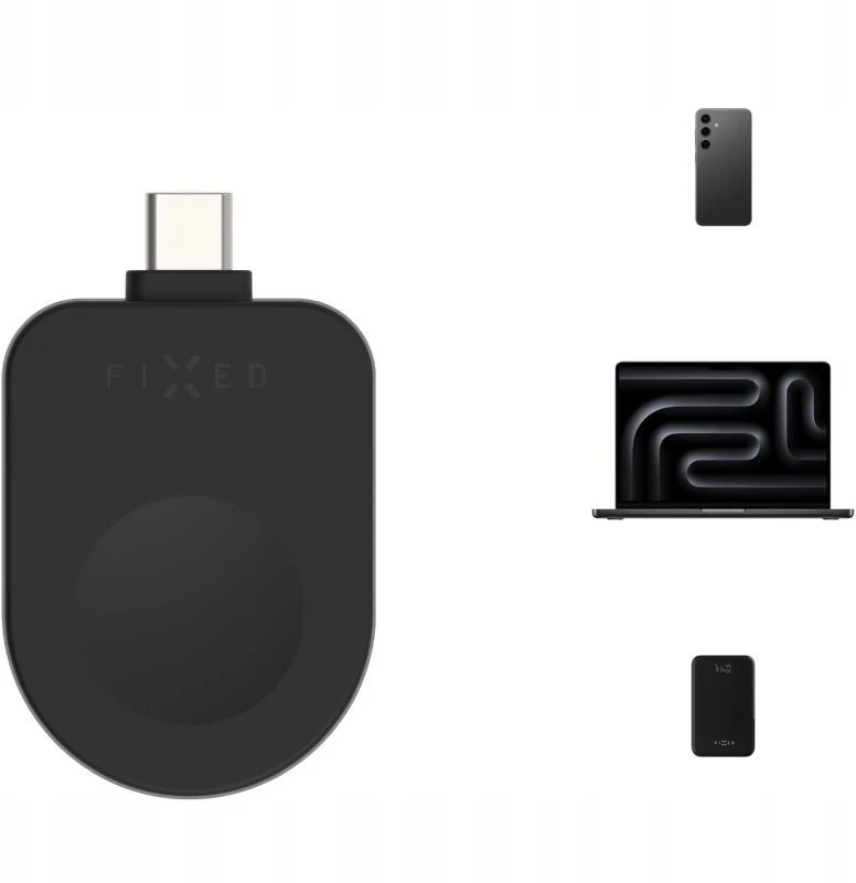Fixed Fiksuotas USB-C įkrovimo adapteris, skirtas „Apple Watch“ laikrodžiui, suderinamas su „Powerstation Uni“, Juodas