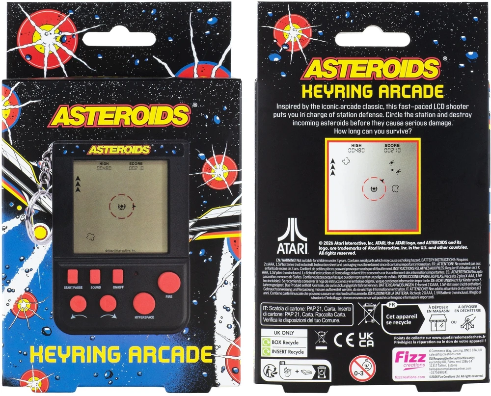 Fizz Creations Mini konsolė Retro Asteroids raktų pakabukas kultinis arkadinis žaidimas / 320213 (SB12126)
