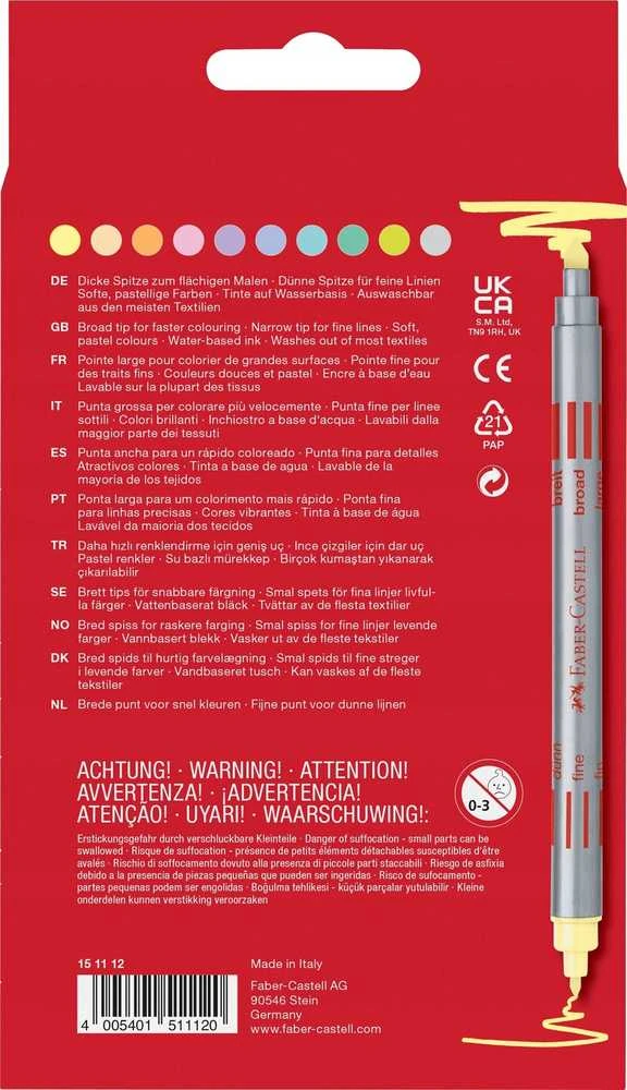 Flomasteriai Faber-Castell skirtingų storių, 10 pastelinių spalvų