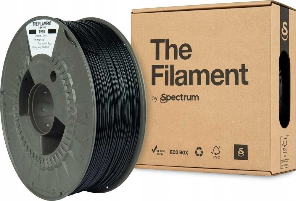 Spectrum PETG 1000g juodas gijų ritė su pakuote