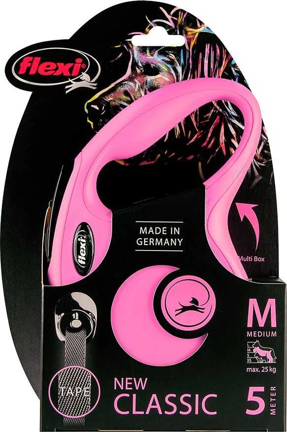 Flexi New Classic M pavadėlis šunims iki 25kg juostinis 5m rožinės spalvos