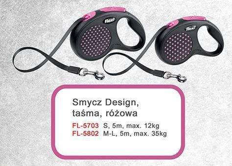 Flexi Black Design M pavadėlis šunims iki 25kg juostinis 5m rožinės spalvos