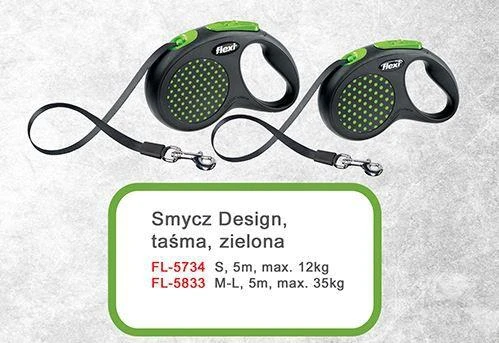 Flexi Black Design M pavadėlis šunims iki 25kg juostinis 5m žalios spalvos