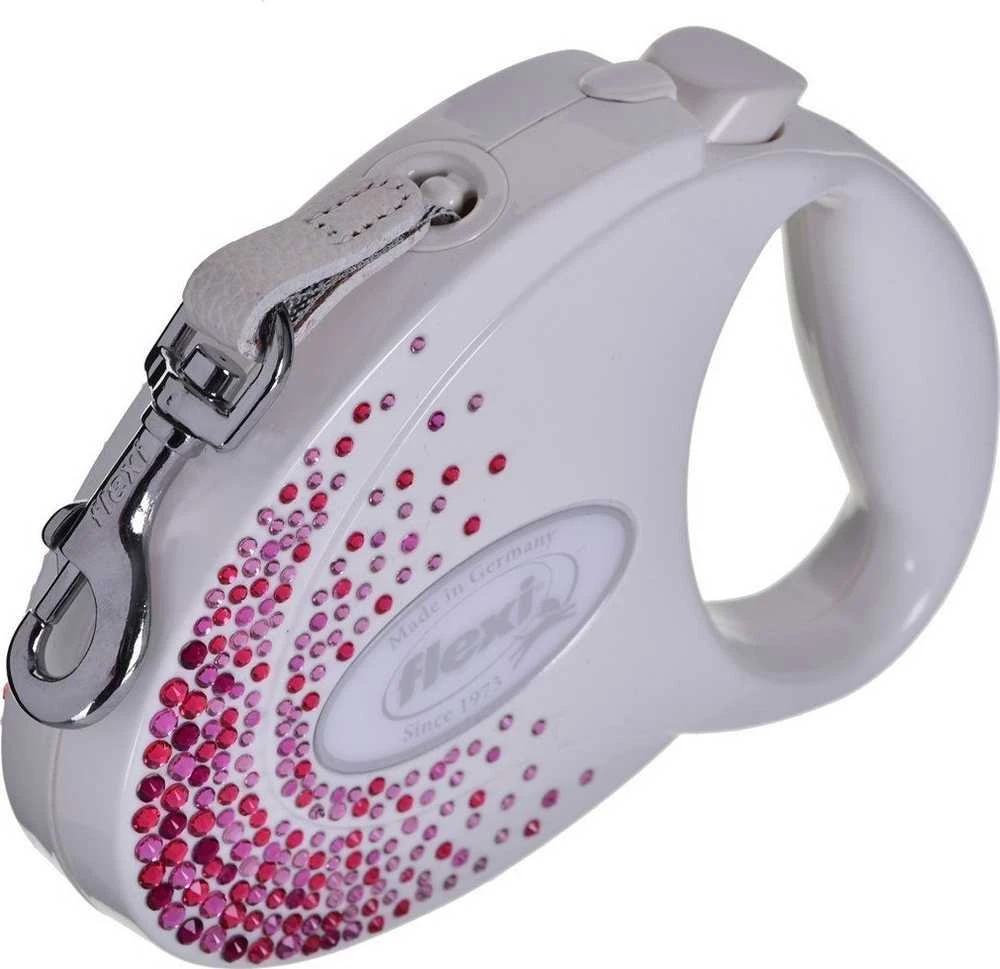 FLEXI Glam Splash Rožinė with Swarovski crystals M - Dog Retractable lead - 5 m - baltas