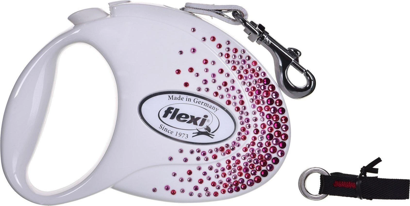 FLEXI Glam Splash Rožinė with Swarovski crystals M - Dog Retractable lead - 5 m - baltas