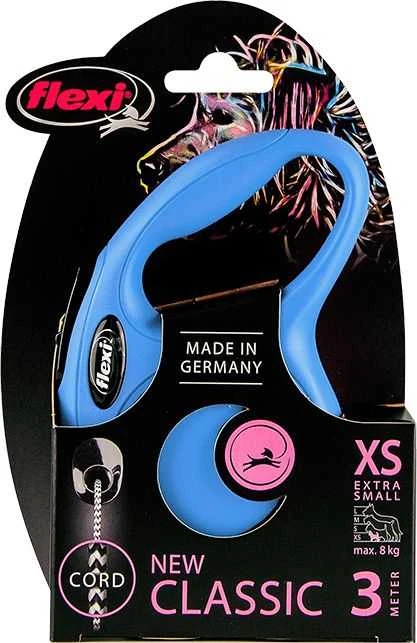 Flexi New Classic XS pavadėlis šunims iki 8kg virvinis 3m mėlynos spalvos