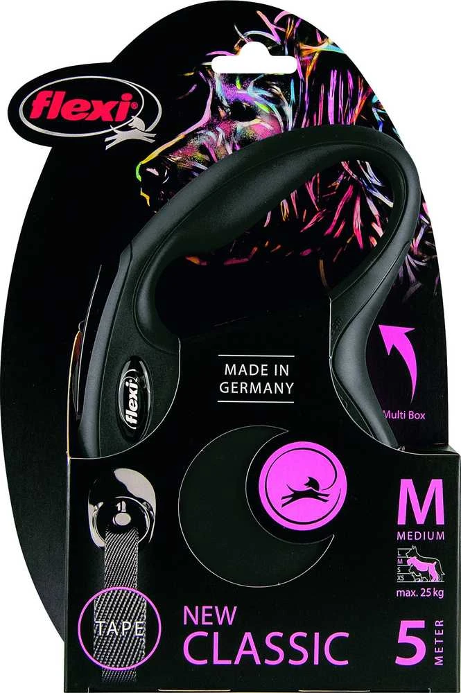 Flexi New Classic M pavadėlis šunims iki 25kg juostinis 5m juodos spalvos