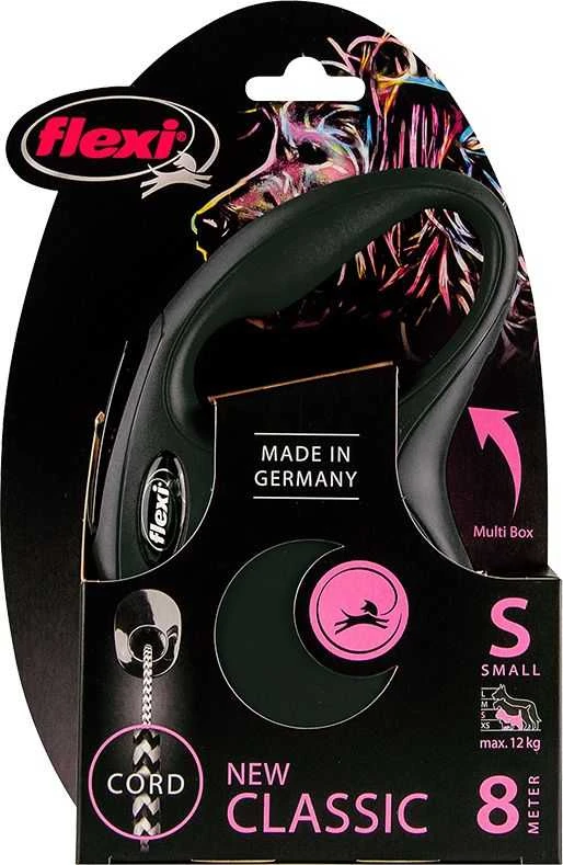 Flexi New Classic S pavadėlis šunims iki 12kg virvinis 8m juodos spalvos