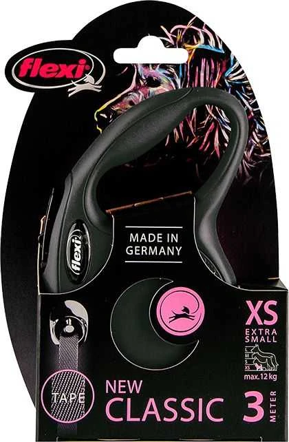 Flexi New Classic XS pavadėlis šunims iki 12kg juostinis 3m juodos spalvos