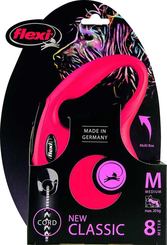Flexi New Classic M pavadėlis šunims iki 20kg virvinis 8m raudonos spalvos