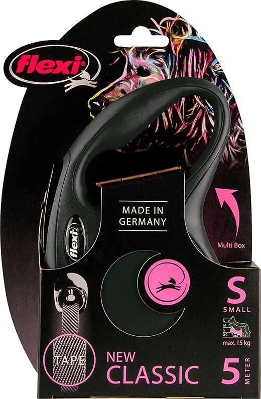 Flexi New Classic S pavadėlis šunims iki 15kg juostinis 5m juodos spalvos