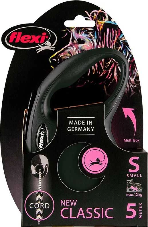 Flexi New Classic S pavadėlis šunims iki 12kg virvinis 5m juodos spalvos
