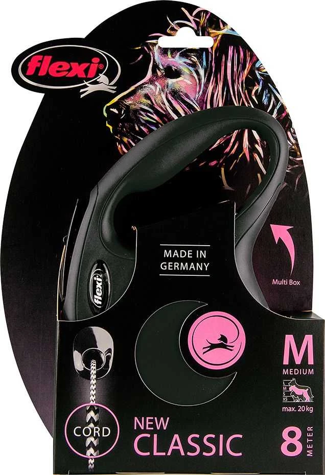 Flexi New Classic M pavadėlis šunims iki 20kg virvinis 8m juodos spalvos