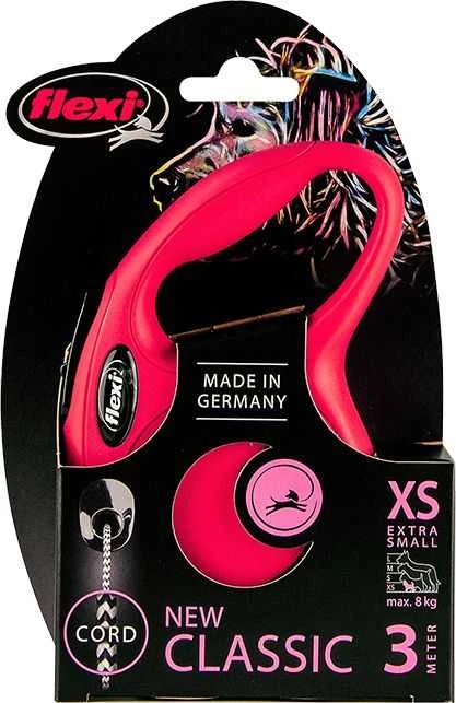 Flexi New Classic XS pavadėlis šunims iki 8kg virvinis 3m raudonos spalvos