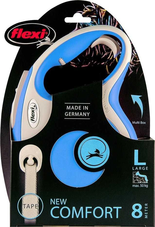 Flexi New Comfort L pavadėlis šunims iki 50kg juostinis 8m mėlynos spalvos