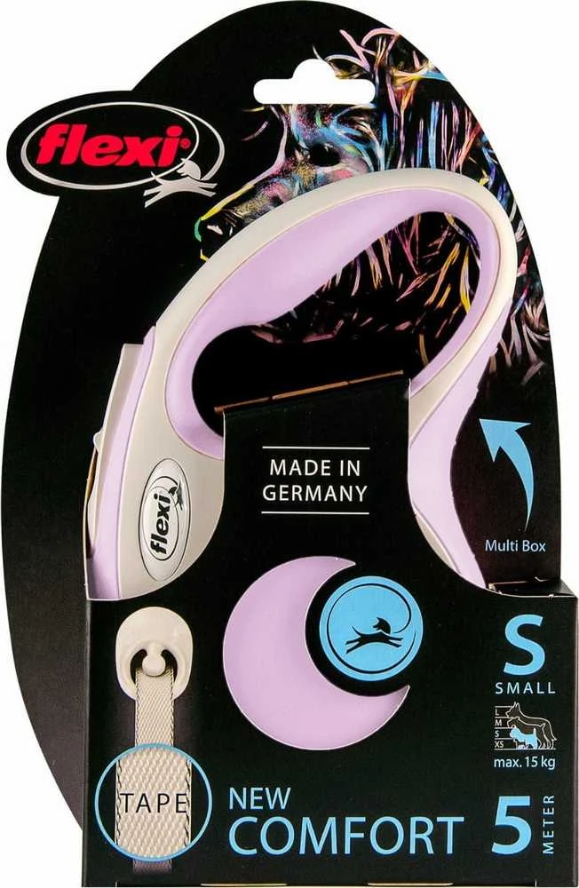 Flexi New Comfort S pavadėlis šunims iki 15kg juostinis 5m rožinės spalvos