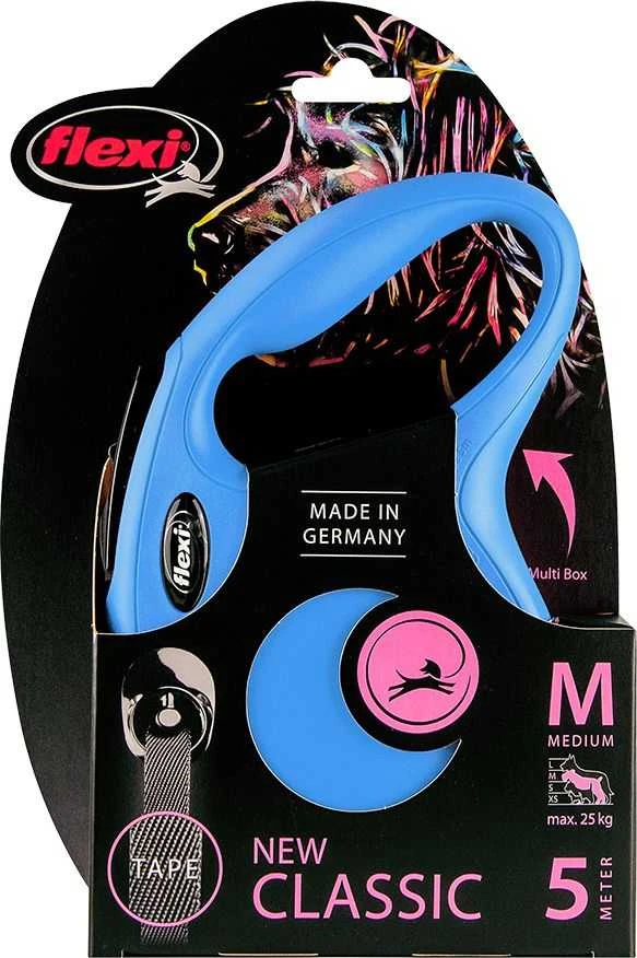 Flexi New Classic M pavadėlis šunims iki 25kg juostinis 5m mėlynos spalvos