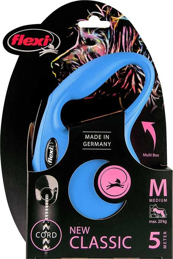 Flexi New Classic M pavadėlis šunims iki 20kg virvinis 5m mėlynos spalvos
