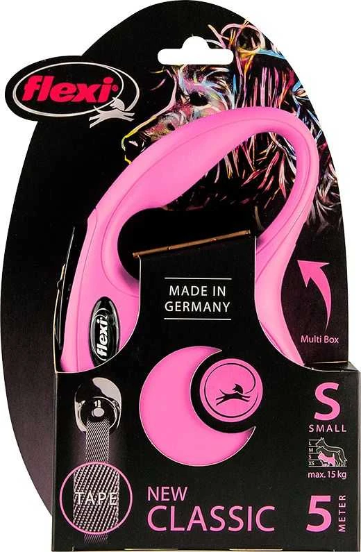 FLEXI pavadėlis šuniui New Classic S juostinis, 5 m, rožinis