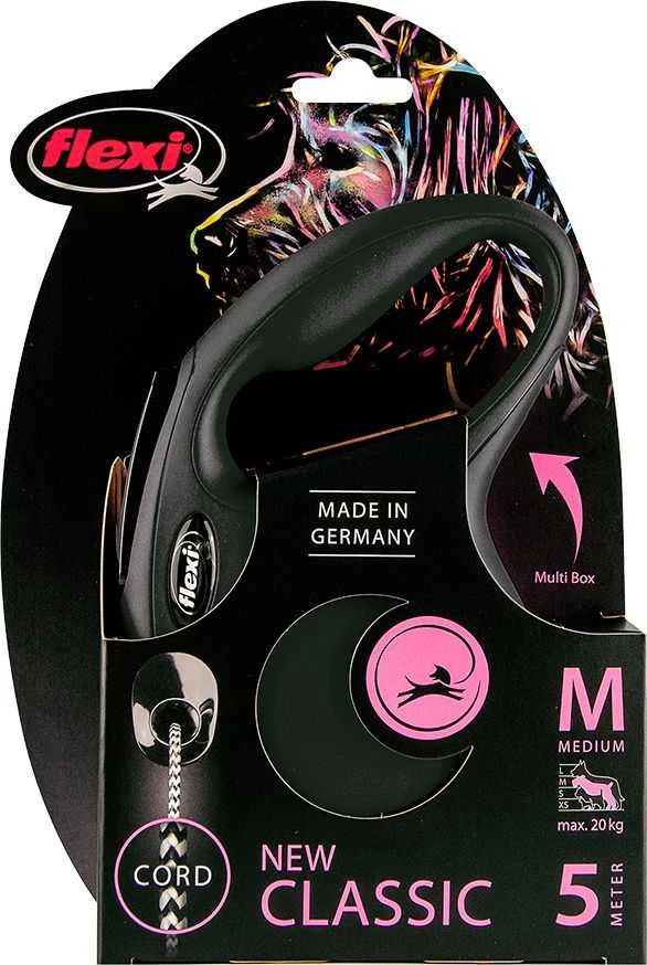 Flexi New Classic M pavadėlis šunims iki 20kg virvinis 5m juodos spalvos