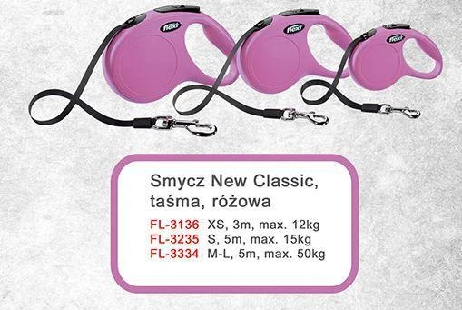 Flexi New Classic M pavadėlis šunims iki 25kg juostinis 5m rožinės spalvos