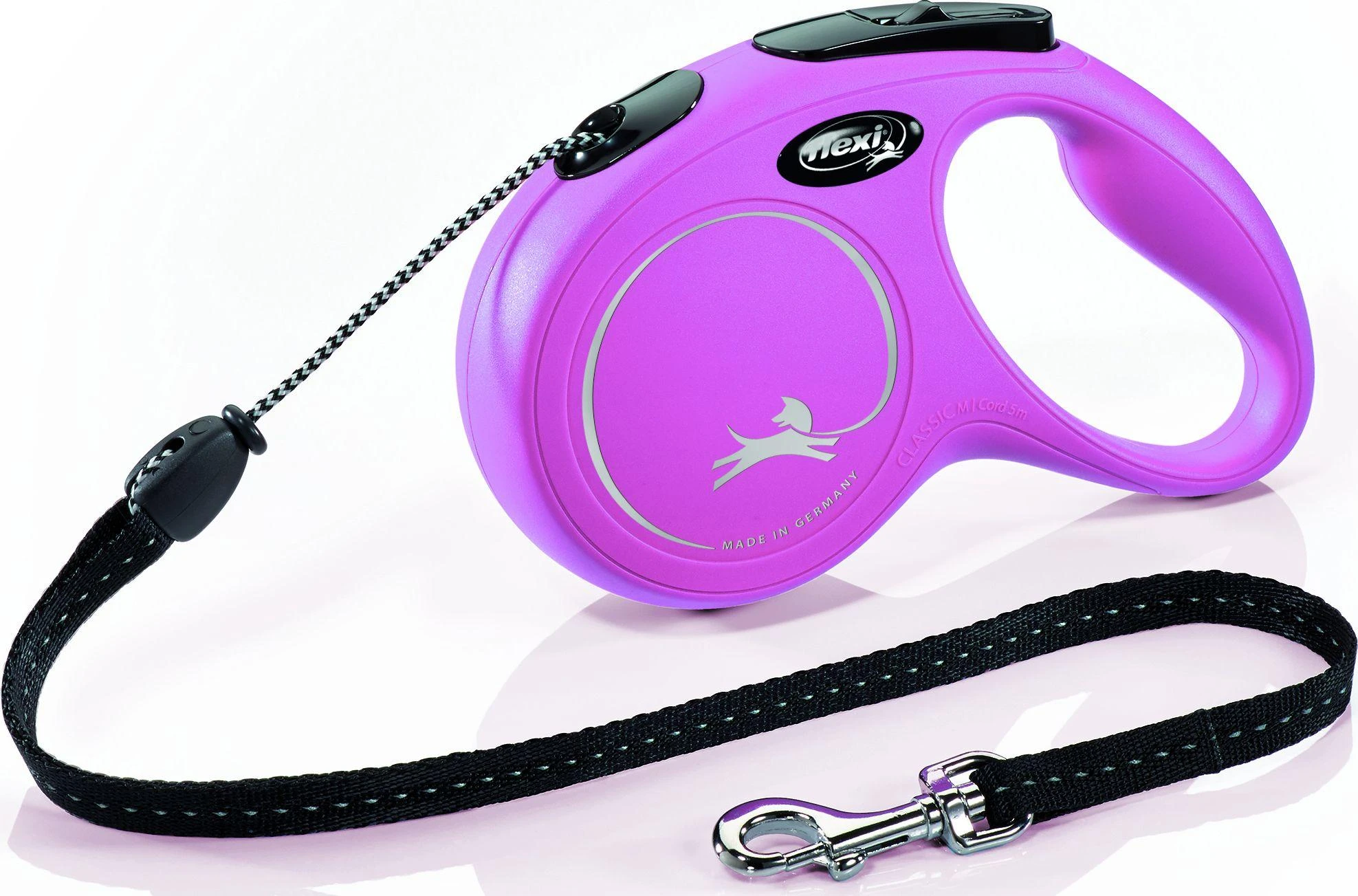 Flexi New Classic M pavadėlis šunims iki 20kg virvinis 5m rožinės spalvos