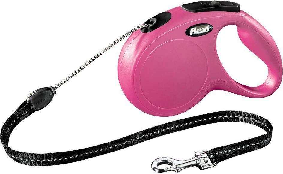 Flexi New Classic M pavadėlis šunims iki 20kg virvinis 5m rožinės spalvos