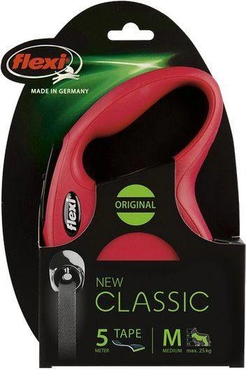 Flexi New Classic M pavadėlis šunims iki 25kg juostinis 5m raudonos spalvos