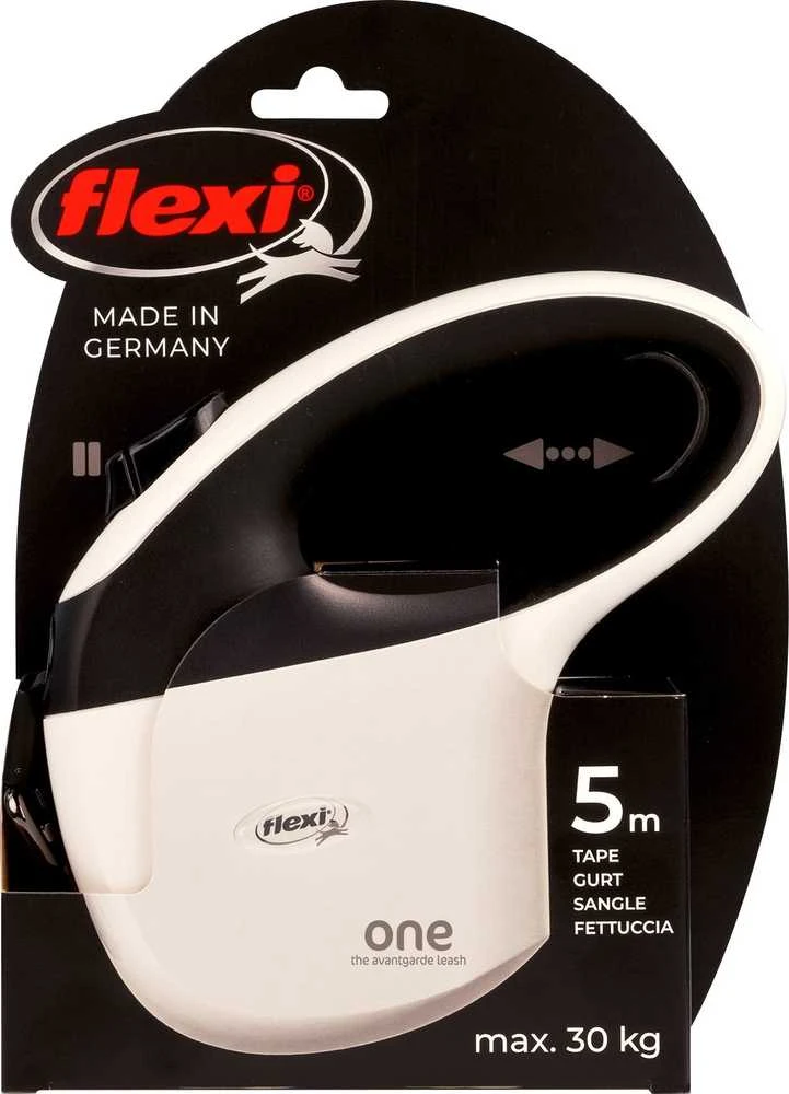Trixie FLEXI One for All M baltas - juodas - automatinis šunų pavadėlis iki 30 kg - 5 m