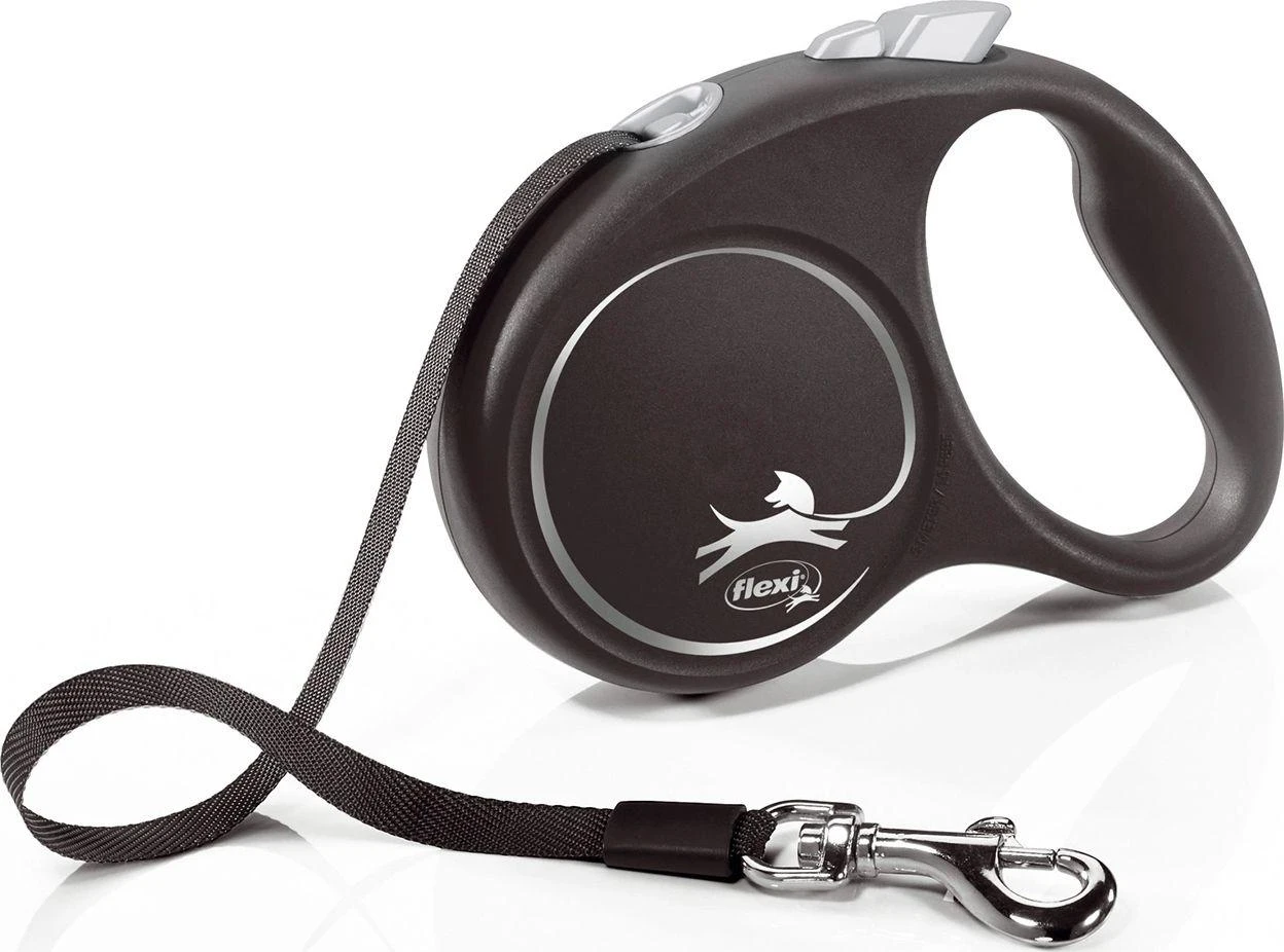 Flexi Black Design S pavadėlis šunims iki 15kg juostinis 5m juodos spalvos