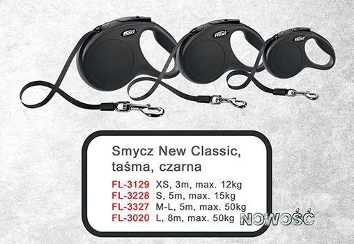Flexi New Classic L pavadėlis šunims iki 50kg juostinis 8m juodos spalvos