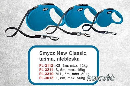 Flexi New Classic L pavadėlis šunims iki 50kg juostinis 8m mėlynos spalvos