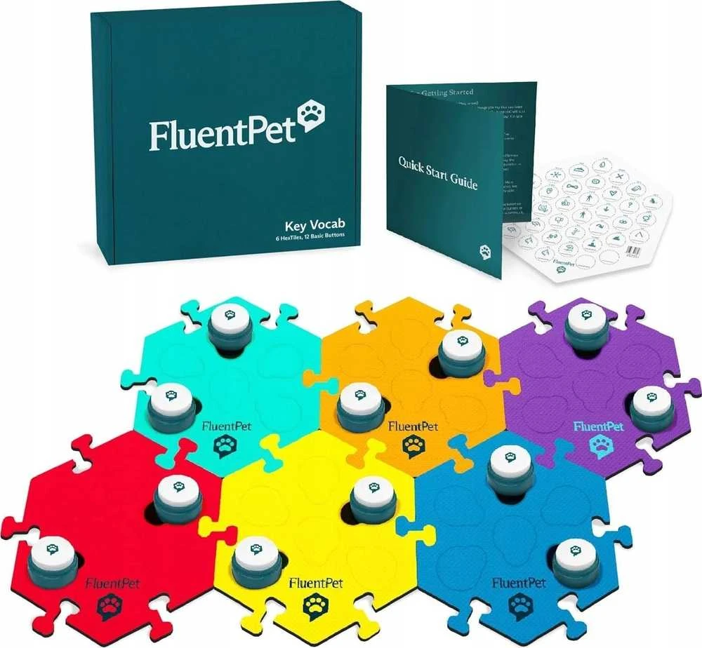 Flic FluentPet – Basic Key Vocal Kit – 12 mygtukų rinkinys su putplasčio kilimėliais ir lipdukais, skirtas bendrauti su šunimi/katine