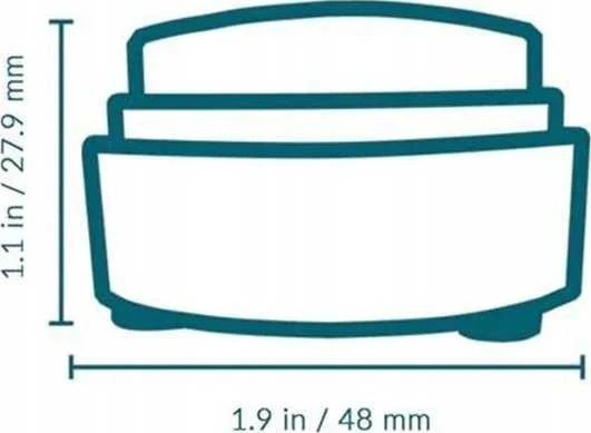 FluentPet mygtuko išmatavimų schema