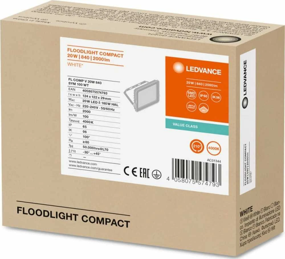 Ledvance 20W prožektorius COMPACT, baltas, 4000K