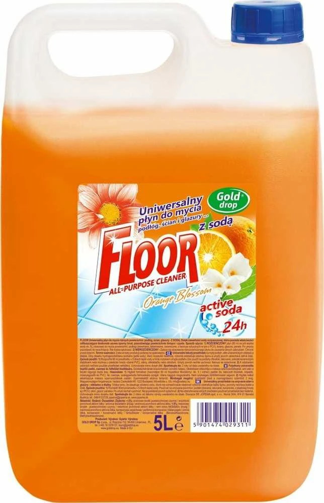 Mondex Floor Floor Active Soda - Universalus paviršių valiklis su riebalų šalinimo priemone, 5 l - Oranžinis Blossom