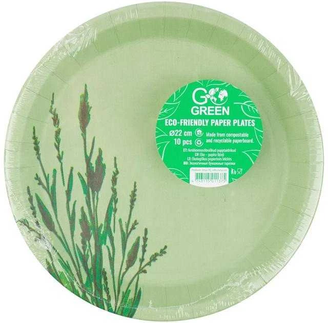 Gogreen „Go Žalias“ popierinės lėkštutės „Go Žalias“ 22 cm, 10 vnt.