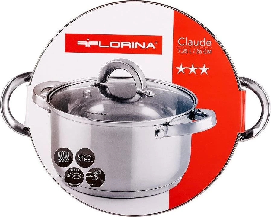 Florina Nerūdijančio plieno puodas su dangčiu Florina Claude 26 cm 7,25 l