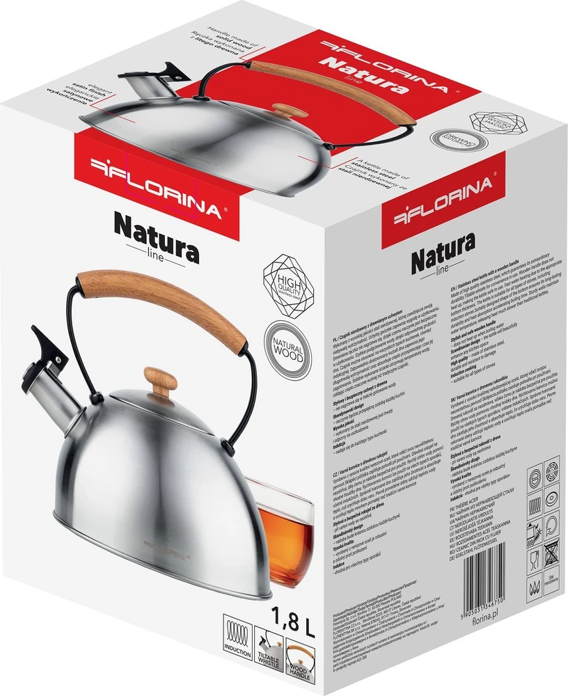 Florina Nerūdijančio plieno virdulys 1,8 l Naujas Natura Line Satin