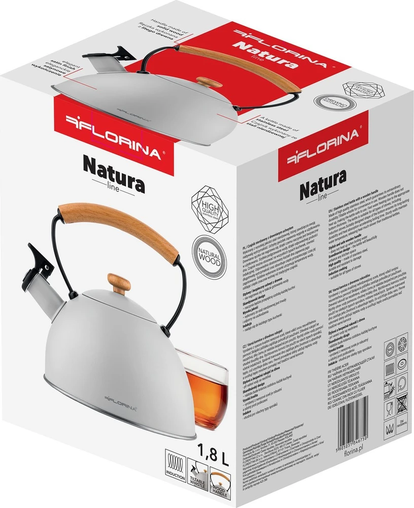 Nezatříděno Florina Nerūdijančio plieno virdulys 1,8 l Naujas Natura Line Pilkas