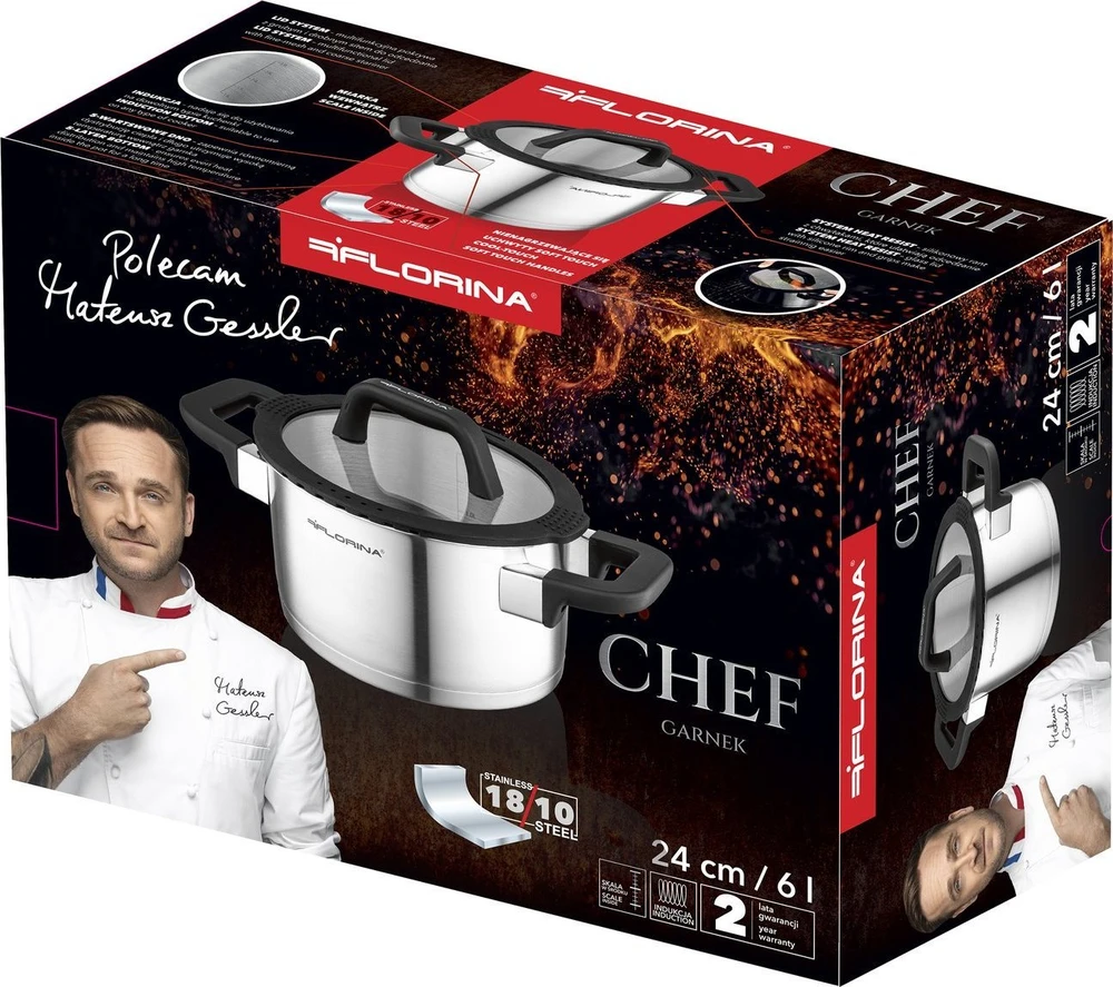 FLORINA Nerūdijančio plieno puodas 24cm 6L CHEF M. Gessler