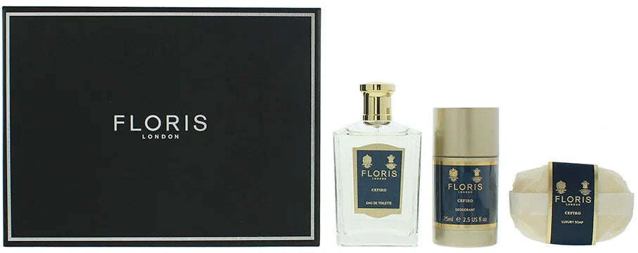 „Floris Of London“ rinkinys: „Cefiro“ tualetinis vanduo unisex, 100 ml + „Cefiro“ kvapnus muilas, 100 g + „Cefiro“ antiperspirantas-dezodorantas unisex, 75 g