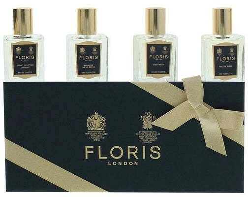 Floris Of London rinkinys: Naktinio kvapo jazminų tualetinis vanduo moterims, 15 ml + Bouquet De La Reine tualetinis vanduo moterims, 15 ml + Baltas Rose tualetinis vanduo moterims, 15 ml + Chypress tualetinis vanduo Unisex, 15 ml